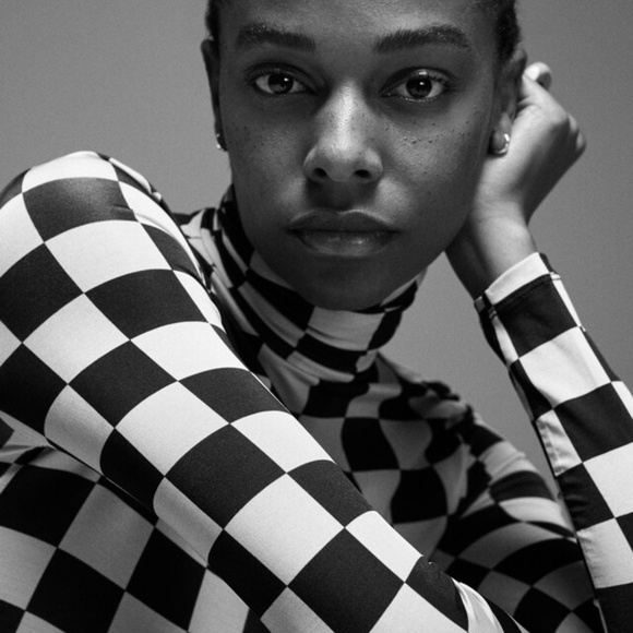 Checkered turtleneck long-sleeved knit top - Picture 4 of 11